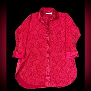 Victoria secret Vintage shirt blouse night shirt lounge red lace M/L